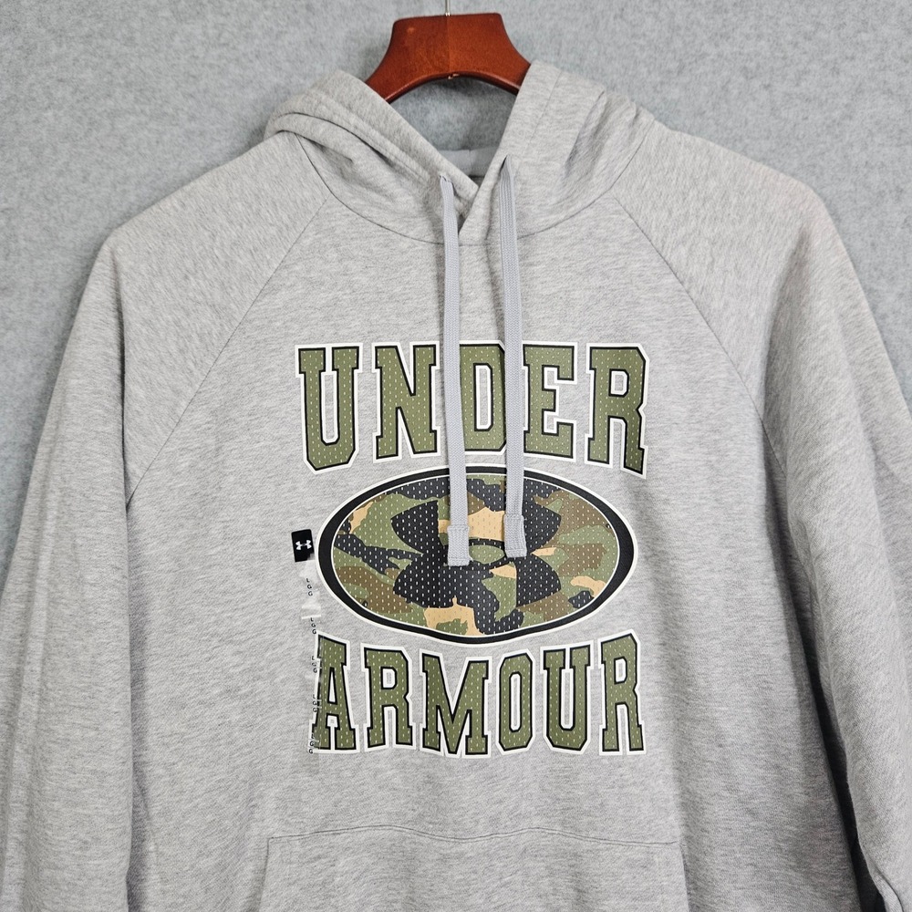 Under Armour Mens Rival Fleece Camo Graphic Hoodie Gray Large 6012320-011 New
